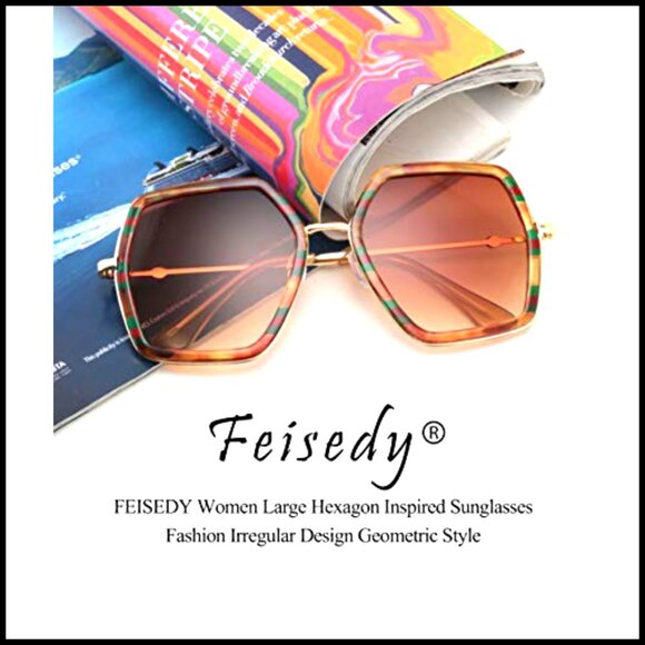 Large Hexagon Sunglasses, Oversized Geometric Design, UV400 Protection main image 5
